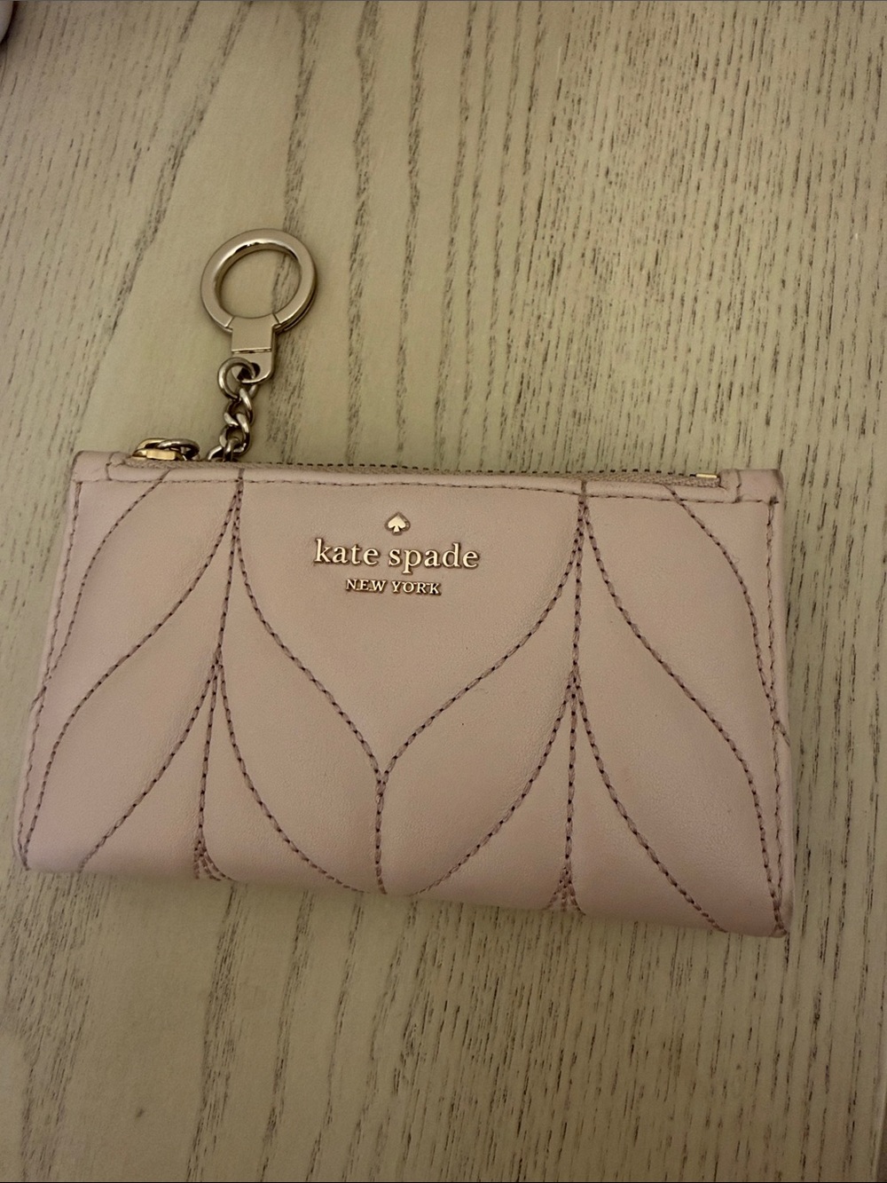 kate spade Blush Pink Quilted Key Pouch with Gold Hardware
